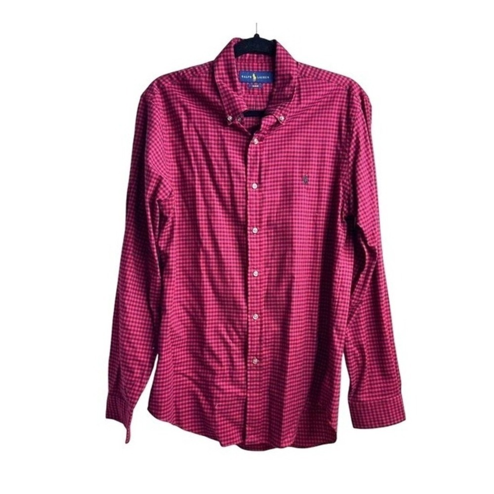 Ralph Lauren Classic Red Black Gingham Button Down Shirt Long Sleeve M Slim Fit